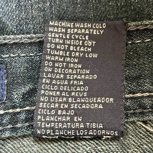 Vintage Y2K Grunge Straight Leg Mid-Rise Dark Wash Feathered Jeans 14 Leather - Picture 15 of 16